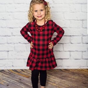 Sweet Claire Girls Buffalo Plaid Ruffle Dress Size 2T | Red Black Check Dress